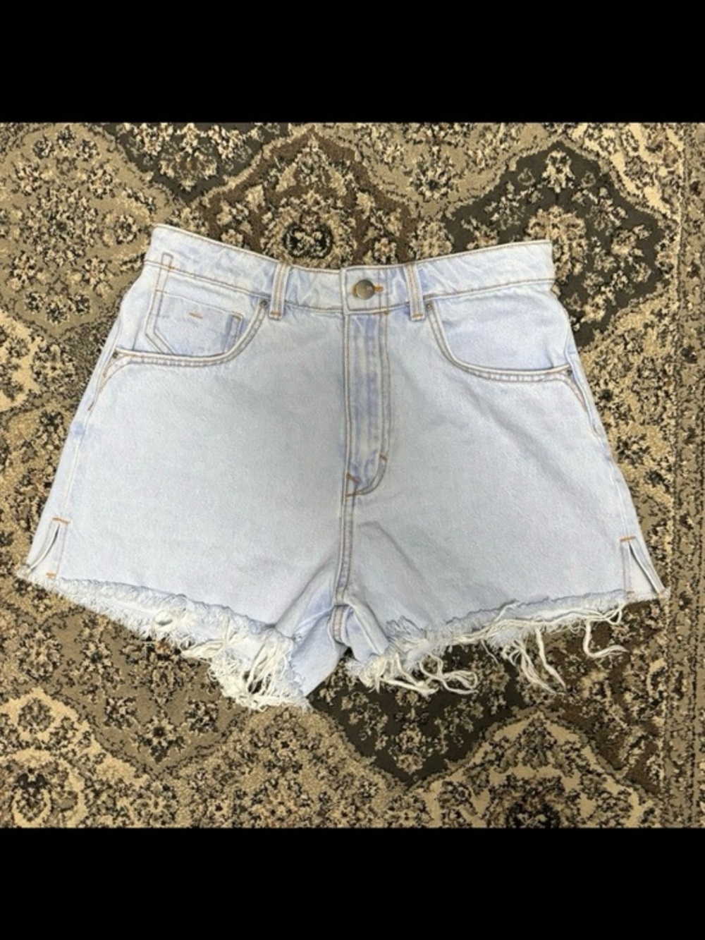 Zara Light Blue Frayed Hem Denim Shorts